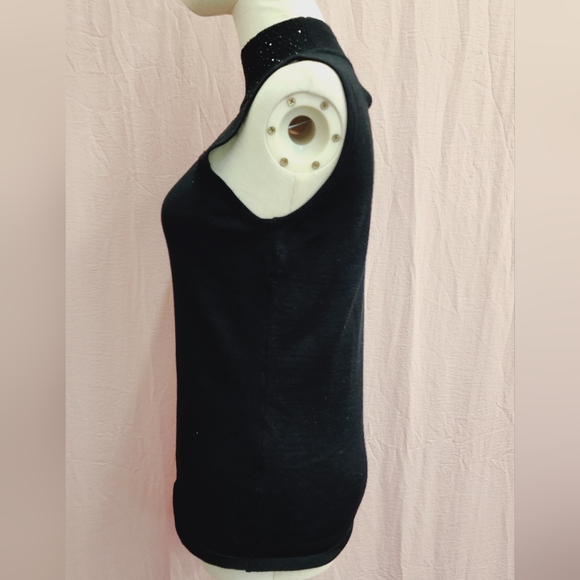 Premise Women's Mock Neck Mesh Rhinestone Sleeveless Knit Top-(Medium)EUC - Picture 3 of 6